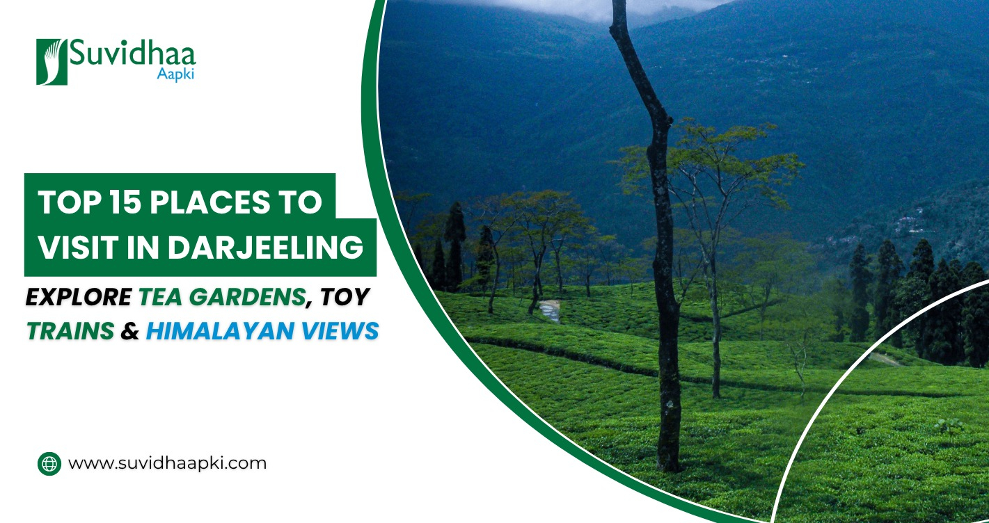 Scenic tea garden landscape in Darjeeling with Himalayan mountain views